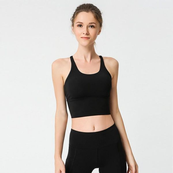 

gym clothing across backless pad yoga tank crop brushed chinlon sports bra for women running fitness workout quick dry female vest1, White;black