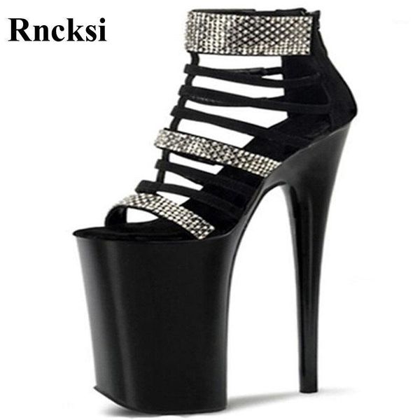 

rncksi pole dance new platform with rhinestone cut out sandals 20cm high heels black banquet formal dress women's shoes1