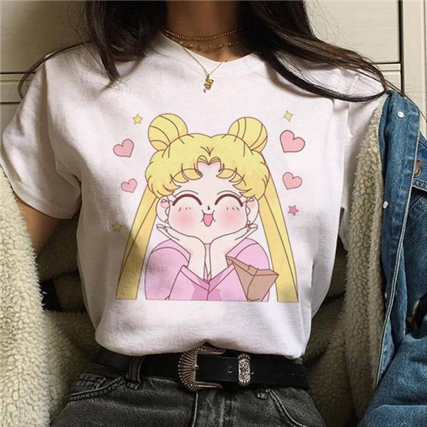 

sailor moon kawaii t shirt women harajuku ullzang cute t shirt 90s graphic aesthetic tshirt korean style cute tees female, White