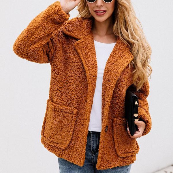 

duzeala short button lapels solid coat women thicken pocket long sleeve wool coat autumn winter 2019 new style woman coats1, Black