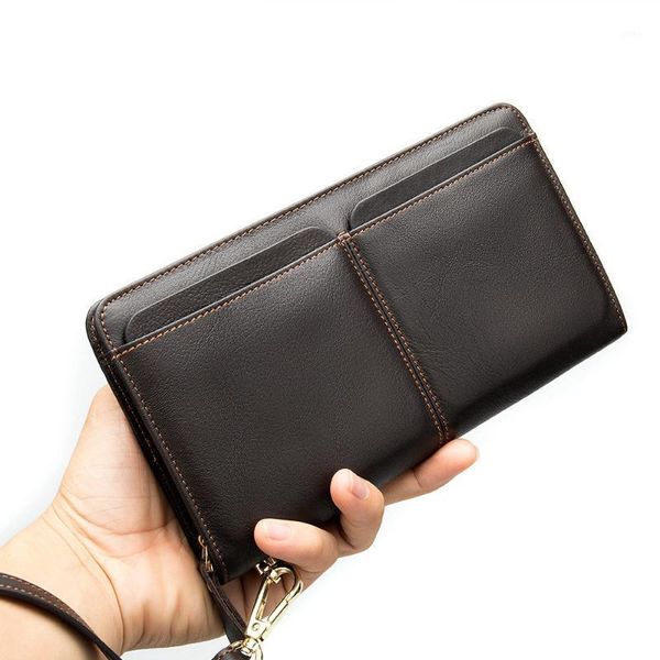 

card holders fashion design genuine cow leather long wallet man waterproof clutch purse handbags 2021 1, Brown;gray