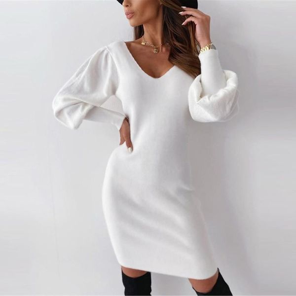 

white party lace backless hollow out slim dresses autumn women v neck dress casual solid long sleeve dress vestido, Black;gray