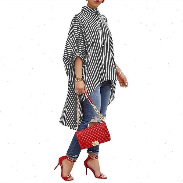 

women loose 3 4 sleeve summer autumn blouse asymmetry striped casual shirt arrival turn down collar button down blouse, White