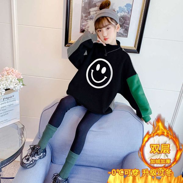 

winter thickened sweater smiley pullover face warm autumn girls' plush color matching undershirt children's wear, Black