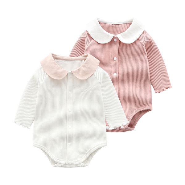 

2020 spring new born infant baby girl насечками romper малышей одежда цельный твердые комбинезоны новорожденные с длинным рукавом outfit c10, Blue