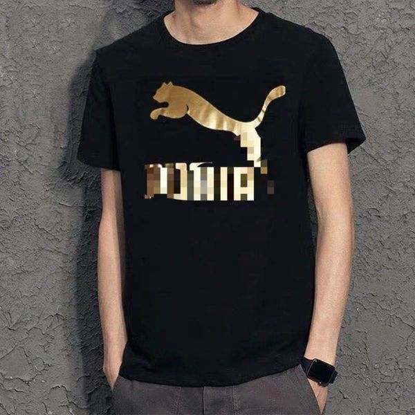 

летняя футболка нового бренд моды золотой лошадь напечатана шея футболка для мужчин и женщин рыхлого пар короткого рукава простой корейской, White