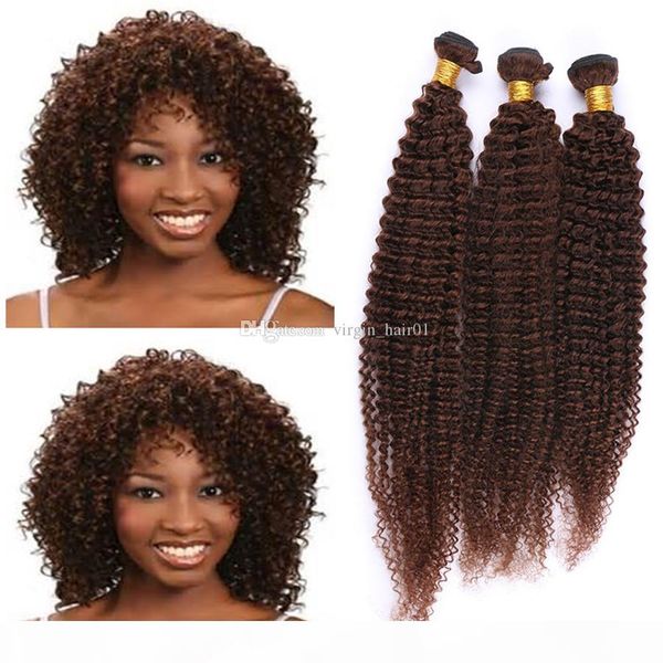 

kinky curly brown human hair weaves virgin peruvian hair bundles 3pcs lot #4 chestnut brown curly hair bundles, Black;brown