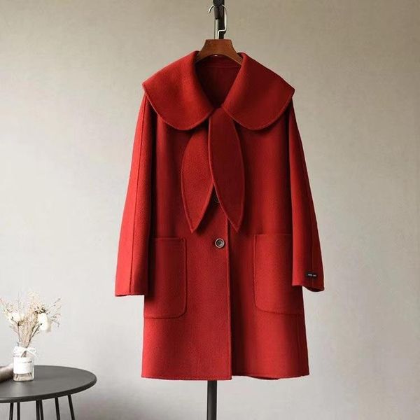 

quality 2020 winter women's clothing korean new double-sided cashmere coat solid color temperament long coat wholesale, Black