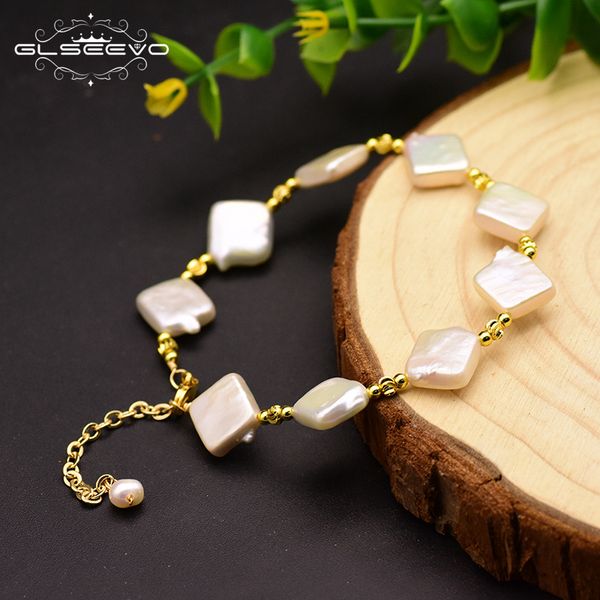 

original baroque freshwater square pearl 18k color bracelet handmade jewelry custom gift birthday gift, Golden;silver