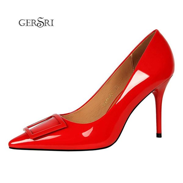 

gersri 9cm women pumps pointed high heels fashion stiletto heels office ladies single shoes pu leather casual high, Black