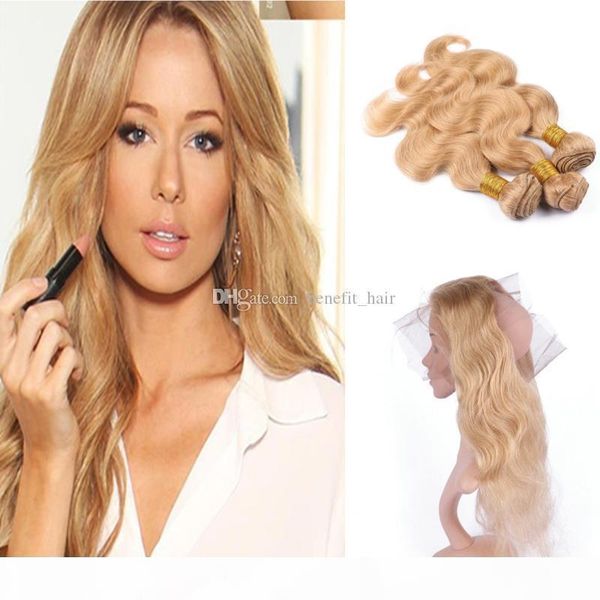 

body wave honey blnde 27 hair 3bundles with 360 frontal closure #27 pre plucked 360 frontal with virgin hair extension hair, Black;brown