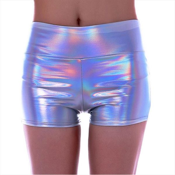 

2021 new fashion holographic shorts women slim skinny summer short pants metallic color bodycon pants running shorts, White;black