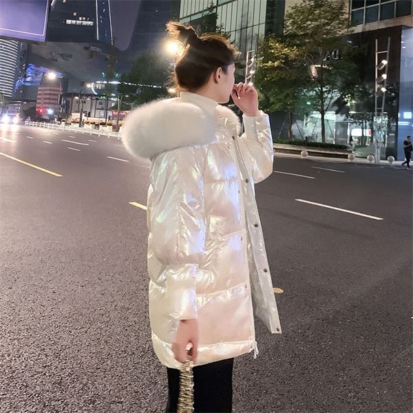 

winter women white duck thick jacket pockets large natural raccoon fur hooded coats warm sleeve down loose parkas h120502x1016, Black;brown