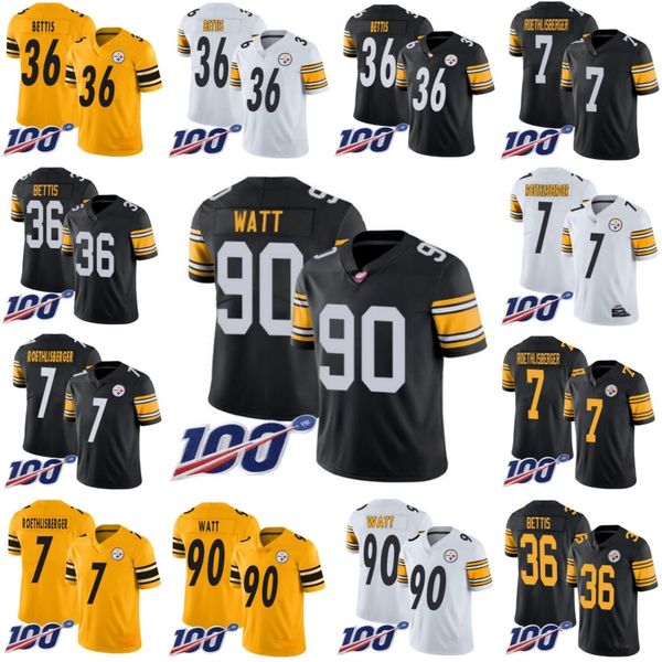 

pittsburgh steelers men #36 jerome bettis 7 ben roethlisberger 90 t.j. watt men women youth 100th jersey, Black;red