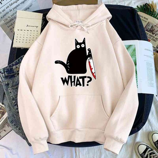 

hoody little black cat and knife sweatshirt with hooded woman plus size aesthetic hoodie womens winter female cats hoodies