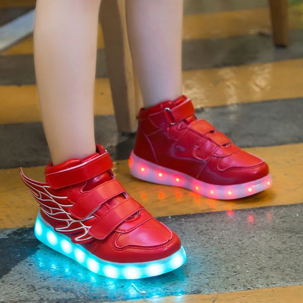 Unclejerry çocuklar kanatlı çocuk ışık up ayakkabı led ayakkabı erkek kız parlayan aydınlık sneakers usb şarj erkek moda ayakkabı LJ201203