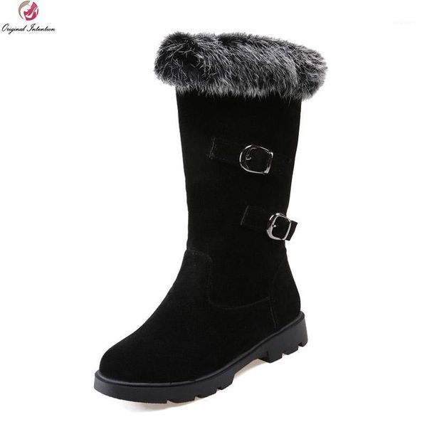 

original intention new fashion women snow boots elegant flock round toe black brown yellow green comfortable shoes woman1