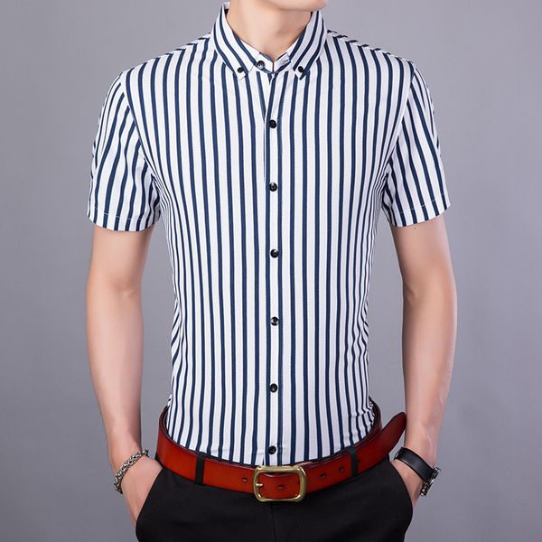 

2021 summer new fashion stripe casual slim short sleeve trend young men's shirt quality mens clothing, White;black