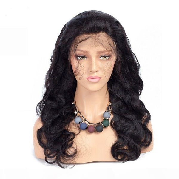 

long body wave full lace wigs virgin brazilian remy wavy lace front human hair wig with baby hair natural black 26, Black;brown