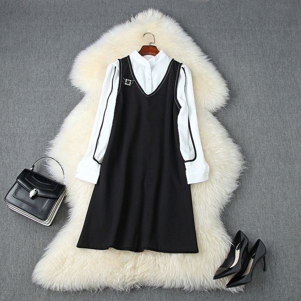 

mpcaa autumn winter 2020 meat new light sleeve loose covering vest skirt shirt white women's v-neck a-line vest skirt 2-piece set 11152, Gray