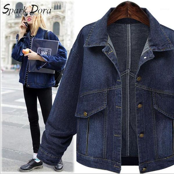 

sparkdora 2020 spring new large size women's fat mm denim jacket lapel short pocket jacket fighting tribe 5xl plus size1, Black;brown