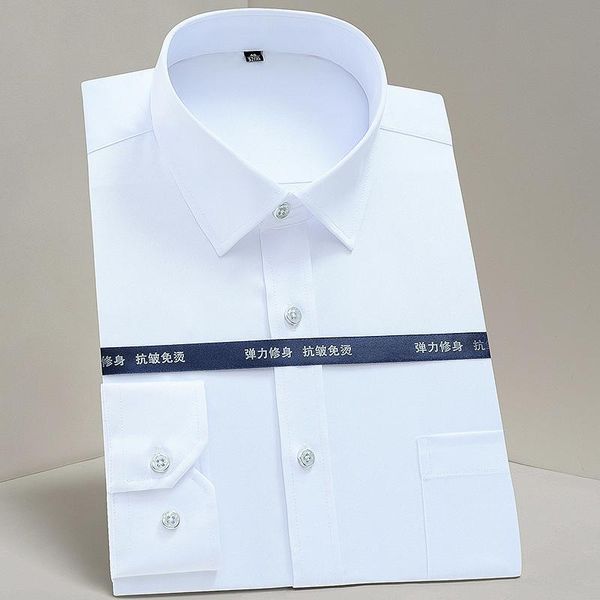 

men's classic standard-fit stretch dress shirt single patch pocket thin long sleeve formal business solid white basic shirts, White;black