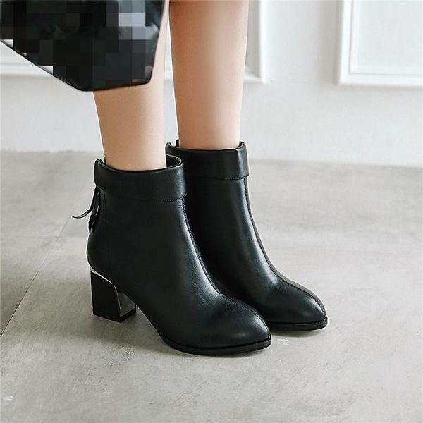 

boots ymechic 2021 elegant autumn winter black block heel womens shoes high heels ankle for women booties plus size street