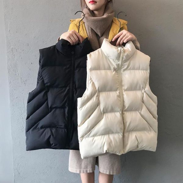 

2021 new autumn winter style cotton vest women's oversized sleeveless stand up waistcoat vest jacket female for fashion, Black