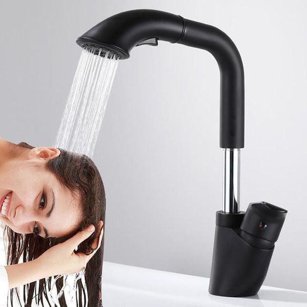 

liuyue basin faucets black brass pull out bathroom lift type basin faucet 360 rotate button switch cold water sink mixer tap1