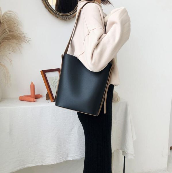 

fashion pu leather women's bucket bag female large capacity bag girl casual shoulder vintage messenger w-jiu92