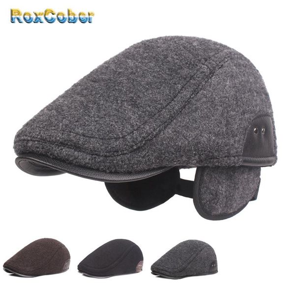 

roxcober] wholesale berets warm hat woolen cotton ear protectors newsboy cap flat cap gatsby caps thicken hat ivy winter, Blue;gray