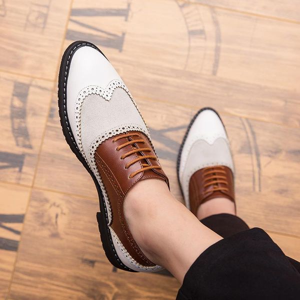 

men's carved leather shoes british wear-resistant business shoes casual, Black