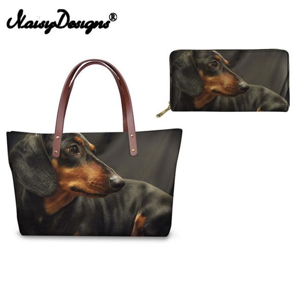 

noisydesigns такса печати сумка женщина crossbody сумка для девочки и кошелек черного путешествия женского болса feminina магазины собаки