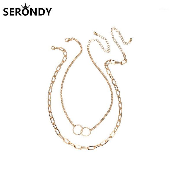 

chokers alloy circle double layer boho choker necklace for women gift personality jewelry simplicity aesthetic chain on the neck xl103311, Golden;silver