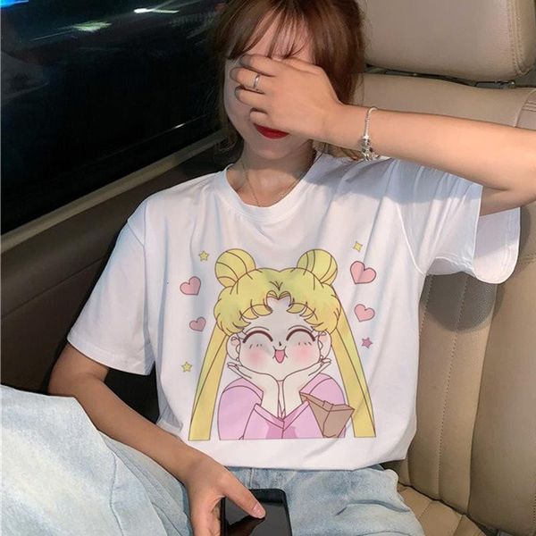 

kawaii sailor moon 90s t shirt women short sleeve harajuku ullzang t-shirt aesthetic anime cute tshirt fashion tees female, White