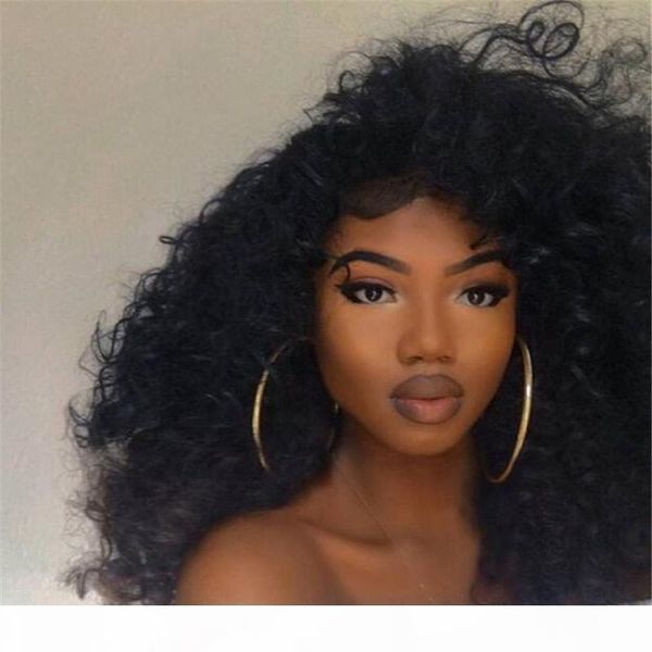 

short human hair wigs kinky curly 180 density glueless full lace human hair wigs with bleached knots short curly lace front wig, Black;brown