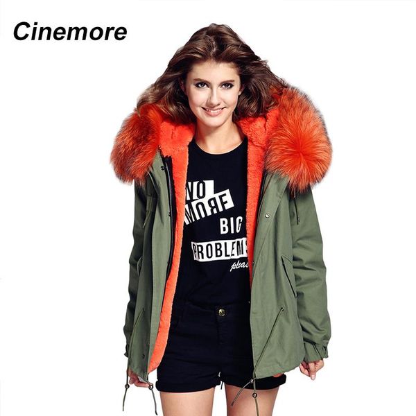 

women's fur & faux cinemore 2021 winter jacket army green real large raccoon collar hooded coat warm thicken parkas outwear women, Black