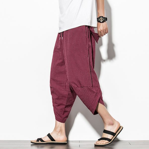 

streetwear baggy cotton harem 2020 summer new vintage striped men women hip hop plus size wide leg pants pantalone