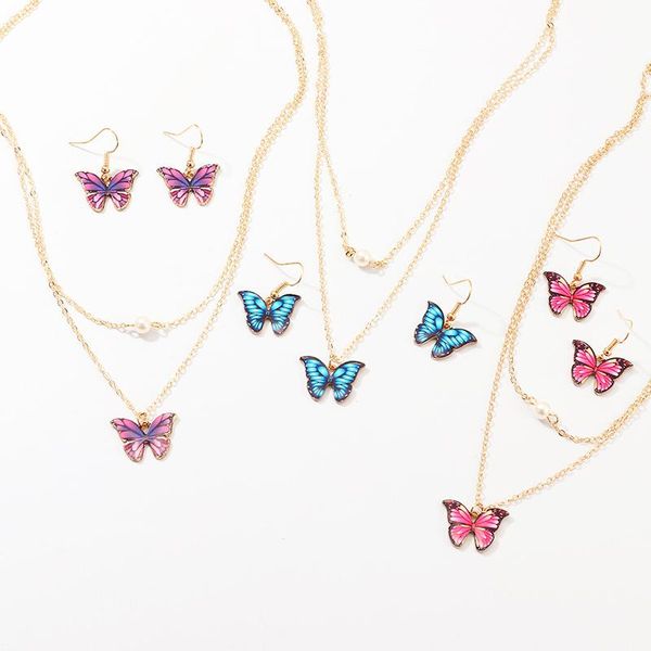 

3umeter 2020 new fashion butterfly necklace earrings set colorized butterfly earrings cut jewelry set gift, Silver