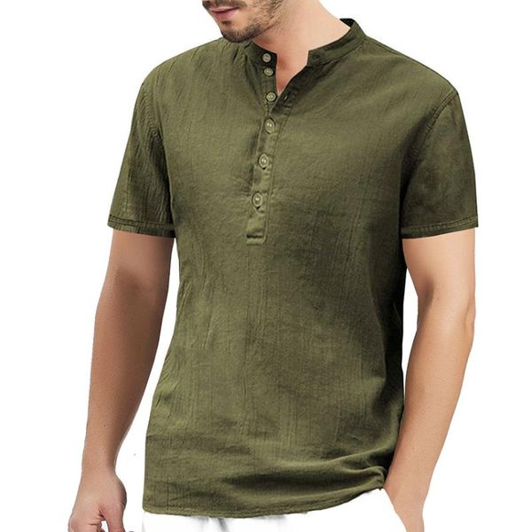 

men's casual shirts 2021 short sleeve shirt stylish solid henley collar men summer fashion clothes causal, White;black