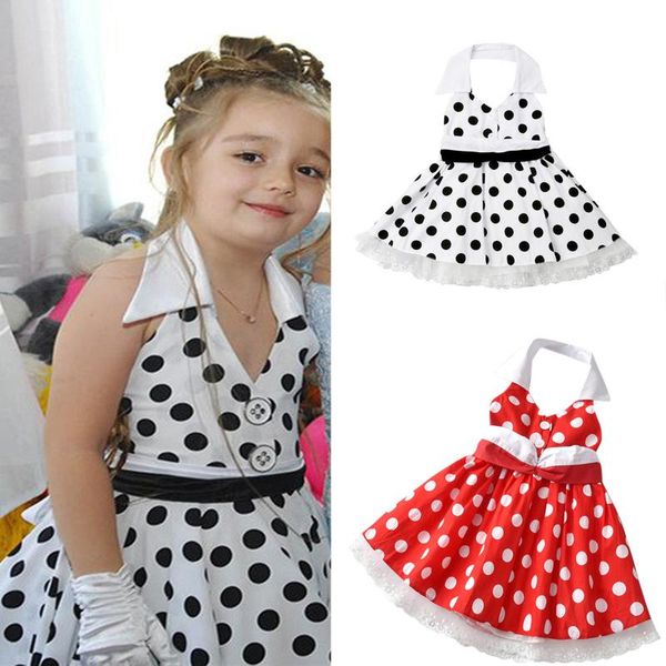 

girl's dresses vintage girls dot dress summer toddler kids baby polka dots lace princess outfits clothes children, Red;yellow