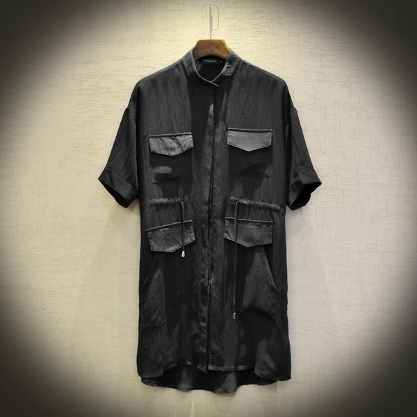 

2021 spring/summer of new mid-length men 5-point long shirt style. 40mh, Black