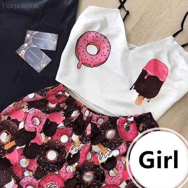 

womens sleepwear cute cartoon print short set pajamas for women pyjama set sweet v neck sleeveless strap shorts summer pijama, Black;red