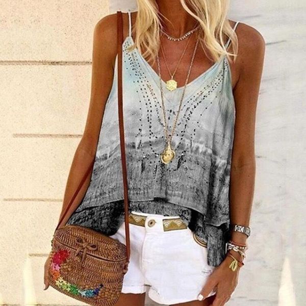 

printed camisoles women summer fashion sleeveless v-neck shirts bohemia style casual loose female plus size s-5xl kg-580, White