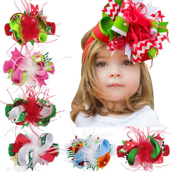 

2020 kids christmas hair bow feather headbands hair clip toddler hairpin bowknot barrettes party hair accessories feather headdress d102802, Slivery;white