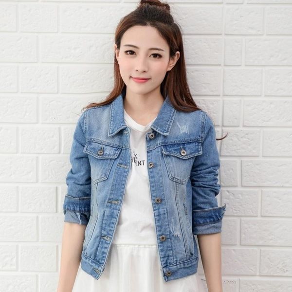

2020 spring autumn fashion women jeans jacket hand brush long sleeve stretch short denim jacket white pink coats 2xl xl1, Black;brown