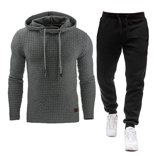

autumn winter man tracksuit sets pullover hooded men's sweatshirts sports suit male casual tracksuits 2 piece pants and hoodies 201124, Gray