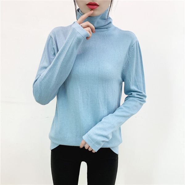 

2021 new casual pile collar spring autumn basic loose sweater pullovers women long sleeve knit jumper female turtleneck sbzk, White;black