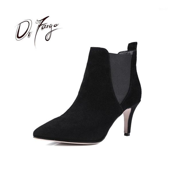 

boots drfargo shoes women ankle thin high heels winter pointed toe spike autumn slip on big size 34-431, Black