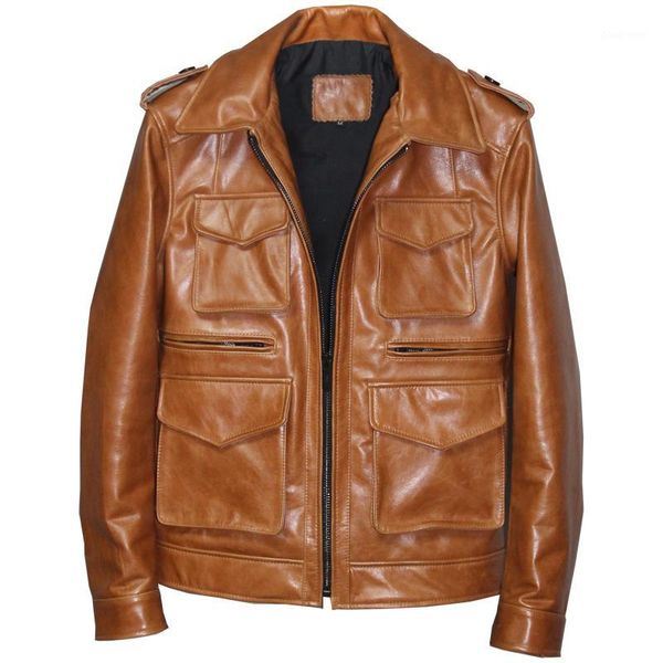 

2020 brown men smart casual jacket plus size xxxl genuine cowhide russian spring slim fit leather coat1, Black